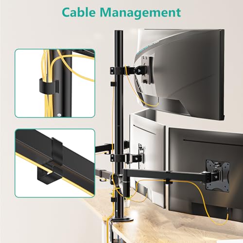 WALI Quad Monitor Mount for up to 49 inch Ultrawides on Top Bracket and 27 inch Screens on Lower Brackets, Extra Tall 4 Monitor Stand, Heavy Duty Monitors Arm up to 44 lbs (M004S-P), Black - size: 13"-49", style: Quad