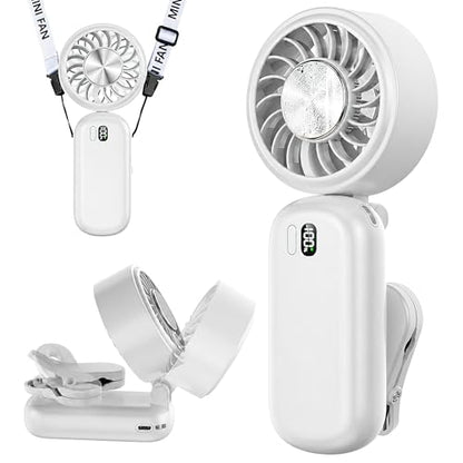 Portable Handheld Turbo Fan with Ice Cooler, Clip-On Mini Fan for Umbrella, 5 Speeds, 4000mAh Battery & Up to12H, LED Display, Rechargeable, Gift for women, Summer Travel Essential (White) - color: Z10-White