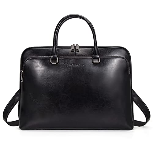 Blofinche Laptop Messenger shoulder bag: Genuine Leather work Briefcase 13.3 15.6 inch designer Satchel handbag - color: Black, size: 13.3 inch