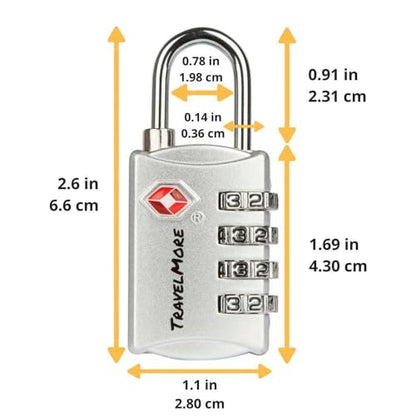 3 Pack TSA Luggage Locks with 4 Digit Combination – Heavy Duty Set Your Own Padlocks for Travel, Baggage, Suitcases & Backpacks - Silver - color: Silver, size: 3 Pack
