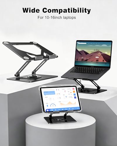 360° Rotating Laptop Stand for Desk,Adjustable Notebook Riser | Ergonomic, Height Adjustable,Hollow out Heat Dissipation Stable Structure for 10-16 Inch Laptop Macbook Notebook