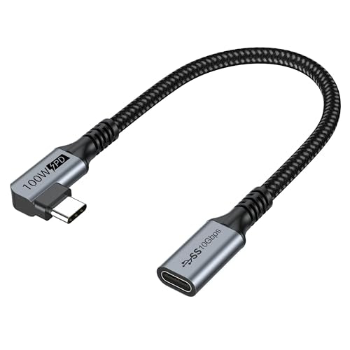 Small USB C Extension Cable 1FT, Right Angle(100W/10Gbps/4K@60Hz) | 12in Short USBC Extender Cord 90°for MacBook Pro/Air,USBC Hub,Microphone,Flash Drive,Docking,Phone,PC - size: 1FT