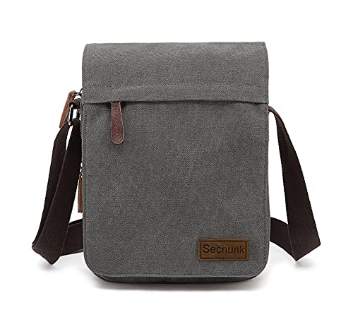Sechunk Vintage Canvas Messenger Cross body bag Shoulder bag - color: M_grey, size: Middle