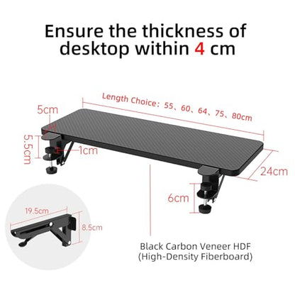 Sisyphy Ergonomics Desk Extender Tray, 21.7x9.5" Punch-Free Clamp on, Foldable Keyboard Drawer Tray, Table Mount Arm Wrist Rest Shelf, Computer Elbow Arm Support - color: Carbon, size: 21.7*9.5"(55*24cm)