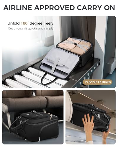 Ytonet Rolling Laptop Bag 18×14×8, Rolling Briefcase for Women with Accordion File Pockets, Anti Theft Underseat Carry On Luggage with wheels Fit 17.3 In Laptop for Travel Work Teacher Business, Black