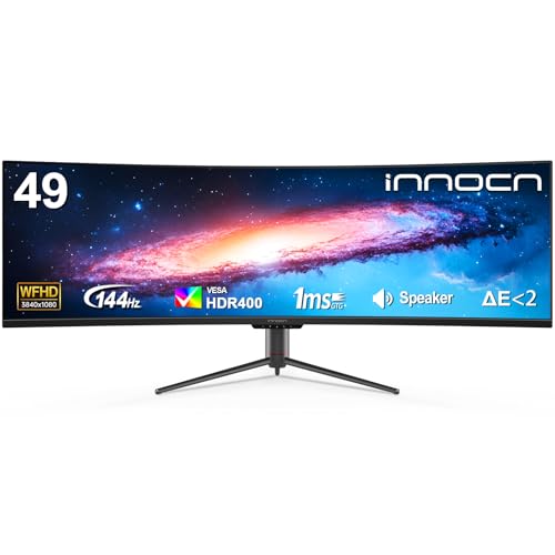 INNOCN 49" Curved Ultrawide 3840 x 1080P 144Hz Monitor, Screen Split for Productivity/Gaming, 32:9, R1800, HDR400, USB C, DisplayPort, HDMI, Speakers, Adjustable, Black - style: DWFHD 144Hz
