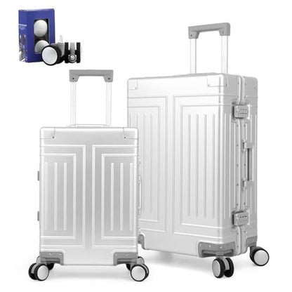 All Aluminum Magnesium 20/26 Luggage Set，Cut from Whole Aluminum Sheet，22x14x9 Airline Approved ，（3rd Generation，Premium Magnesium Metal zipperless suitcase ） (silvery, 20in+26in) - color: silvery, size: 20 inch + 26 inch