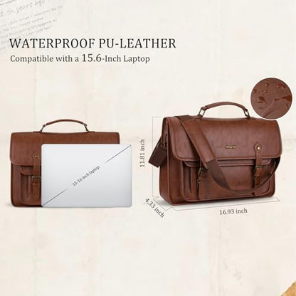 MOSISO 3 in 1 Laptop Bag, 15.6 inch PU Leather Shoulder Bag | Briefcase Messenger Satchel Laptop Backpack, 15-16 inch Computer Bags Handbag Bookbag, Brown - color: Brown, size: 15.6 inch