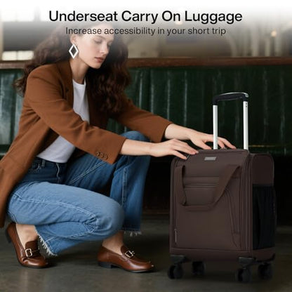 MILADA Underseat Carry On Luggage with Wheels, Airline Approved 16-inch Spinner Small Suitcase, Softside Travel Luggage, Personal Item Overnight Bag, Business Mini Suitcase for Women and Men, Coffee - color: Coffee