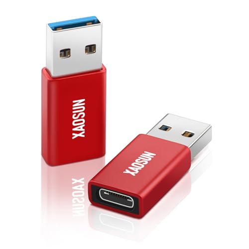 XAOSUN [10Gbps] USB C Female to USB Male Adapter (2-Pack), 3.1 USB A to C Adapter, One-Sided SuperSpeed Data Sync & 100W Fast Charging for iPhone 17/16 Plus Pro Max, Laptop, Charger, Quest Link, etc. - color: Red-2Pack