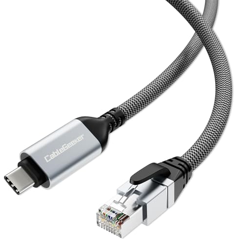 Ethernet to USB-C Cable, 6FT Gigabit Braided Nylon LAN Internet Cable, 1000Mbps High Speed USB C to RJ45 Adapter for Laptop, Tablet, PC, Phone, Router