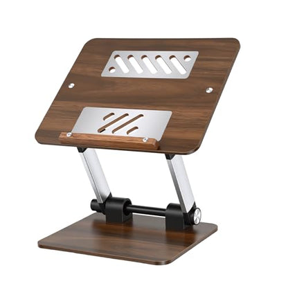 aceyoon Walnut Wood Laptop Stand 180° Adjustable Retro Style Foldable Notebook Riser Heat Dissipation Vintage Desktop Book Stands Natural Grain Laptop Bracket Compatible with 10-15.6” Laptops
