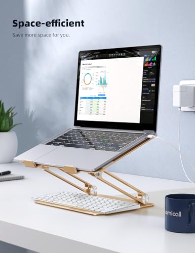 Lamicall Adjustable Laptop Stand, Portable Laptop Riser, Aluminum Laptop Stand for Desk Foldable, Ergonomic Computer Notebook Stand Holder for MacBook Air Pro, Dell XPS, HP (10-17.3'') -Gold - color: 5-Gold
