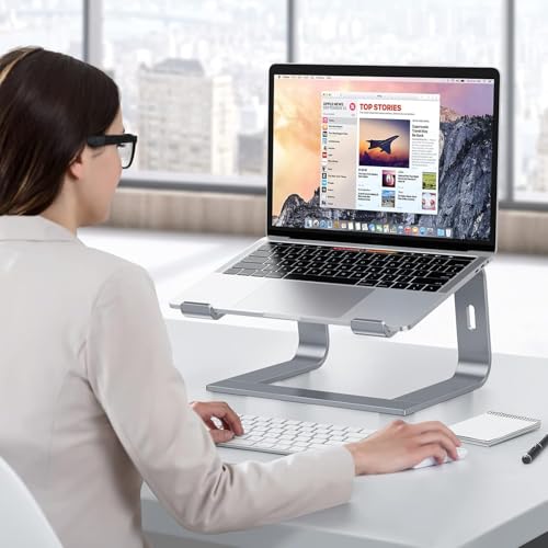 OMOTON Laptop Stand, Detachable Mount for MacBook Air/Pro Dell HP Grey | 11-17" Laptop Holder for Desk, Notebook Computer Mount, Lightweight Cooling for Desk, Ergonomic Home Office - color: Grey