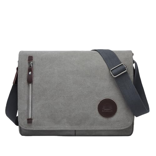 ZHIERNA Canvas Satchel Messenger Bag for Men Women, Vintage Shoulder Crossbody 13.3" Laptop Bag for Work Travel - color: Grey