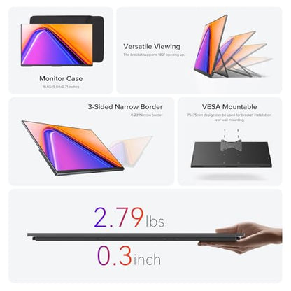 UPERFECT NxtLED™ Portable Monitor 18.5" 120Hz, Professional Eye-Care Screen | 145% sRGB Matte Travel Gaming Monitor for MacBook, Laptop, PC, Portable Second Screen with Kickstand, Bag, VESA - size: 18.5 inch
