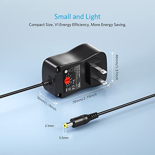Belker 36W Universal 3V 4.5V 5V 6V 7.5V 9V 12V USBC AC Adapter with 10 Tips | Power Supply for Household Electronics Routers TV boxes LCD CCTV Cameras - 0.5A 1A 1.5A 2A 2.5A 3A 2500mA Max - size: 36w 3-12v 3a