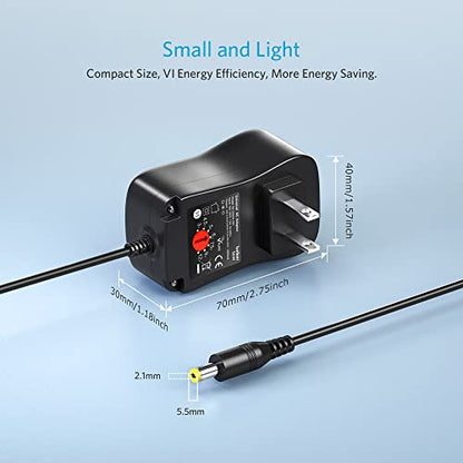Belker 36W Universal 3V 4.5V 5V 6V 7.5V 9V 12V USBC AC Adapter with 10 Tips | Power Supply for Household Electronics Routers TV boxes LCD CCTV Cameras - 0.5A 1A 1.5A 2A 2.5A 3A 2500mA Max - size: 36w 3-12v 3a