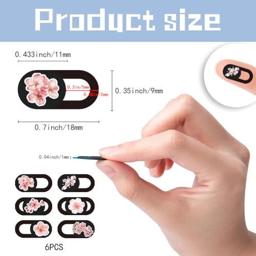 6Pcs 6 Styles Camera Cover Slide Flowers Pattern, Phone Front Camera Blocker 0.04 Inch Ultra Thin Privacy Guard Accessories for Laptop Desktop Computers Tablet Notebook Mini PC Office Use - color: Flowers