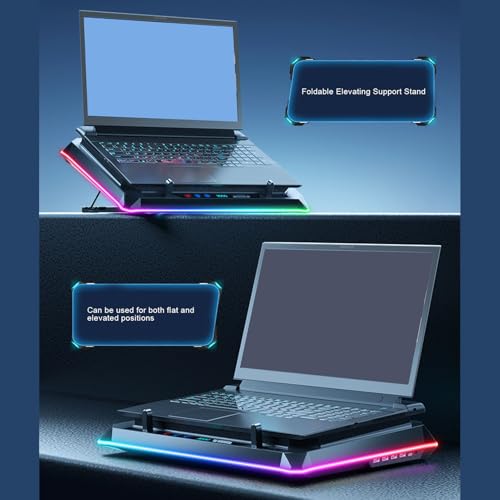 Jectse Laptop Fast Cooling Pad, RGB Gaming Notebook Cooler with 360 Cooling Design, 5.5 inch Fan, 7 Color Options, 10 Lighting Modes, 5 Heights