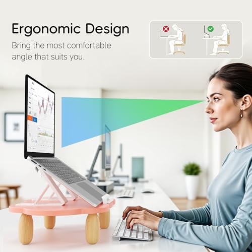 AFOOYO Adjustable Wood Laptop Stand, Ergonomic Height Angles Computer Stand, Cloud-Shaped Holder Riser Notebook Stand for Desk Compatible with Air, Pro, Dell, HP, Lenovo More 10-17.3" Laptops, Pink - color: Pink