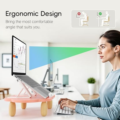AFOOYO Adjustable Wood Laptop Stand, Ergonomic Height Angles Computer Stand, Cloud-Shaped Holder Riser Notebook Stand for Desk Compatible with Air, Pro, Dell, HP, Lenovo More 10-17.3" Laptops, Pink - color: Pink
