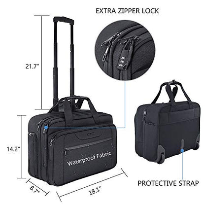 KROSER Rolling Laptop Bag Premium Wheeled Briefcase Fits Up to 17.3 Inch Laptop Overnight Roller Case Computer Bag with RFID Pockets for Travel/Business/Men/Women-Black