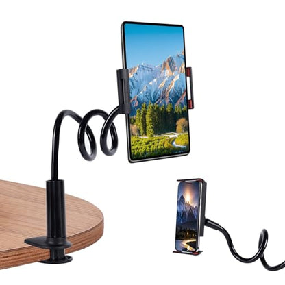 Lazy Bracket Gooseneck Tablet Holder for Bed, 360 Flexible Long Arm Adjustable Tablets Stand Clamp for Desk Phone Mount, Compatible with iPad 4" - 8" Tablet Gooseneck Holder Cell Phone Stand