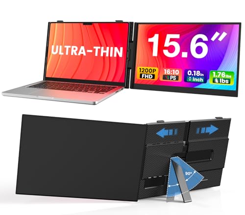 Laptop Screen Extender, Ultra-Thin 15.6" FHD 1200P 16:10 Portable Monitor for Laptop, Lightweight Dual Monitor Extender Plug & Play for 14.2"-17.3" Laptops, Compatible with Wins/Mac/Chrome/Linux - size: 15.3"-D