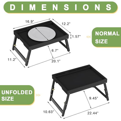 Artmeer Adjustable Bamboo Bed Tray Table with Device Slot, Large, Black | Adjustable FSC-certified bamboo bed tray with device slot, folding legs and handles for meals, laptops and reading in bed. - color: Black, size: Large Adjustable