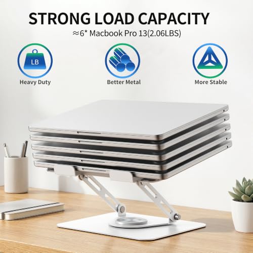ALASHI Laptop Stand for Desk with 360° Rotating Base, Multi-Angle Adjustable Laptop Stands, Foldable Laptop Riser Compatible with 10 to 17 Inches PC Computer, White - color: A-White