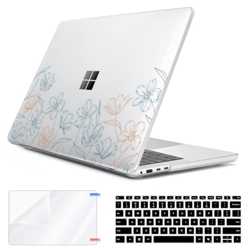 Case Compatible with 13.8" Microsoft Surface Laptop 7 Windows 11 PC 2024 Release Model 2036, Plastic Hard Shell Case + Keyboard Cover + Screen Protector + Webcam Cover, Line Flower - color: Line Flower