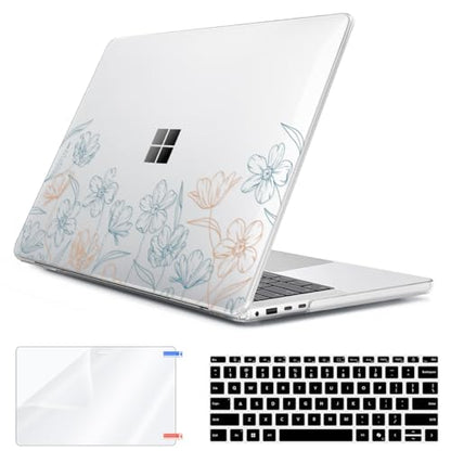 Case Compatible with 13.8" Microsoft Surface Laptop 7 Windows 11 PC 2024 Release Model 2036, Plastic Hard Shell Case + Keyboard Cover + Screen Protector + Webcam Cover, Line Flower - color: Line Flower