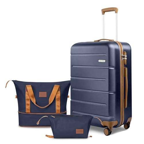 3-Piece Luggage Set with 20” Carry On Luggage 22x14x9 Airline Approved, Hardside Suitcase with Spinner Wheels & TSA Lock, Travel Suitcase for Business Trips & Weekend Getaways (Navy) - color: Blue, size: 3 Piece Set (20/DB/TB)