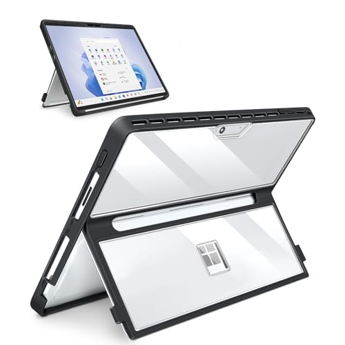 Case Updated Version fit Microsoft Surface Pro 11/10/9/8 13-Inch, All-in-one Rugged Case Compatible with Type Cover Keyboards,Semi-Translucent - color: Transparent