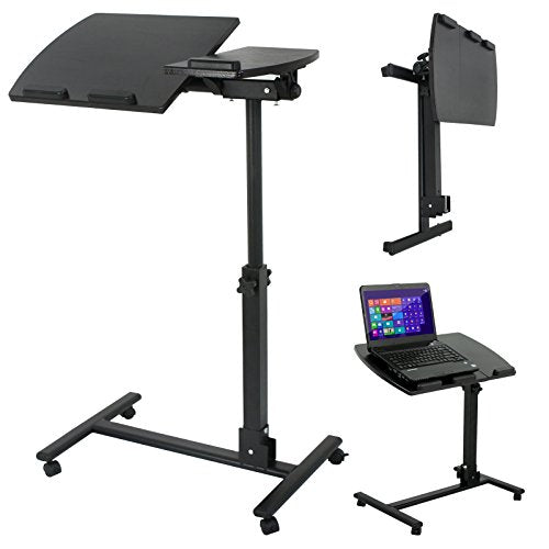 SUPER DEAL Overbed Angle & Height Adjustable Mobile Rolling Laptop Stand with Lockable Wheels Sofa/Bed Side Table Hospital Table Stand Cart