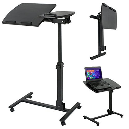 SUPER DEAL Overbed Angle & Height Adjustable Mobile Rolling Laptop Stand with Lockable Wheels Sofa/Bed Side Table Hospital Table Stand Cart