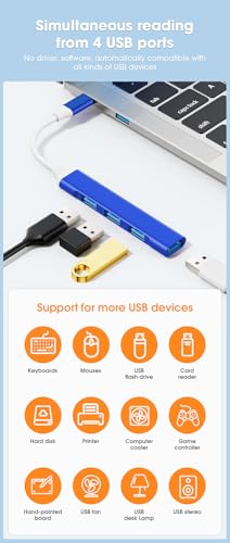 Mac USB C Adapter - Type C USB Adapter Hub with 4 Ports: 1 USB 3.0 + 3 USB 2.0, Ultra-Slim Aluminum Design, 5Gbps Transfer, Adapter for Mac USB C, Type C USB Hub (Royal Blue)