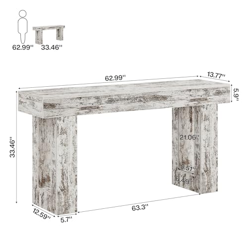 Tribesigns 63-Inch Long Console Table, Wooden Rectangular Sofa Table Behind The Couch, Farmhouse Entryway Table for Entrance, Hallway, Living Room (Distressed White) - color: Distressed White (63")