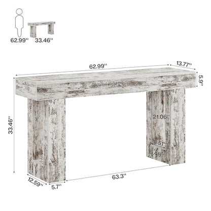 Tribesigns 63-Inch Long Console Table, Wooden Rectangular Sofa Table Behind The Couch, Farmhouse Entryway Table for Entrance, Hallway, Living Room (Distressed White) - color: Distressed White (63")