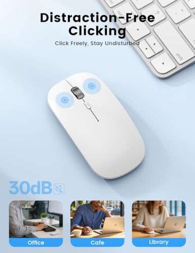 SABLUTE M31 Bluetooth Mouse for MacBook Pro/Air, iPad - Rechargeable Tri-Mode Wireless Mouse for 3 Devices (BT 5.2 + 2.4G), Sleek Slim Silent Mouse for Surface, Windows, White - color: Soft White