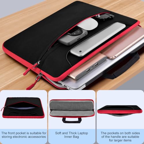 Laptop Case 14 inch Shoulder Bag,Shockproof Water-Resistant Handbag with Strap Compatible with MacBook Pro/Neo 14" M5/M4/M3/M2/M1,Mac Air/Pro 13.3",XPS 13 14 and Most 13"-14" Notebooks,Black red - color: Black Red, size: 14"