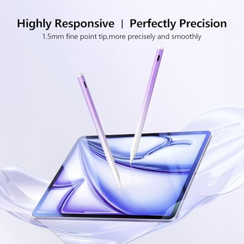 Stylus Pen for iPad 6-11th Gen 2X Fast Charge, Palm Rejection-White Purple | Tilt Sensitivity, USB-C Charge, Compatible with 2018-2026 Apple Pencil iPad Pro 11/12.9/13, Air 3/4/5/M2/M3/M4, mini 5/6/7 - color: White Purple