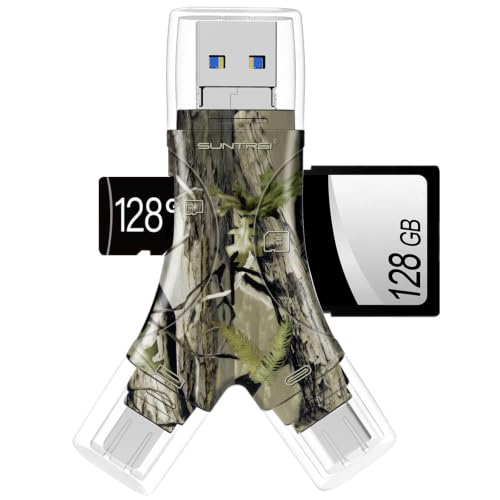 SD Card Reader for iPhone/ipad/Android/Mac/Computer/Camera,4 in1 Micro SD Card Reader Trail Camera Viewer, Portable Memory Card Reader SD Card Adapter for SD and TF Cards - color: camo