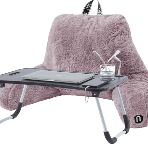 Nestl Fur Reading Pillow with Laptop Lap Desk, Stylish Back Pillow for Sitting Up, Lap Desk with Reading Pillows for Sitting in Bed Adult & Kids, Faux Fur Chair Pillow with Arms - Dusty Purple - color: Dusty Purple, size: Reading Pillow + Lap Desk