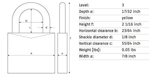 Abus Combination Padlock,1 1/8in,Rectgle,Yelw 145/20 Yellow - 1 Each - color: Yellow, size: 20 mm