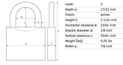 Abus Combination Padlock,1 1/8in,Rectgle,Yelw 145/20 Yellow - 1 Each - color: Yellow, size: 20 mm