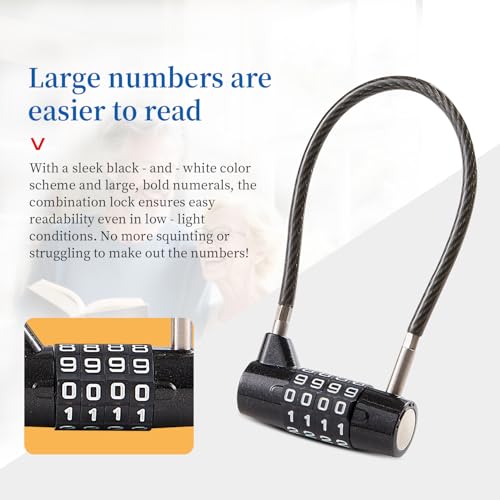 Combination Lock with Long Cable Durable Flexible 4 Digits Combo Locks 7.5” Locker Lock for Gym Locker School Cabinet Barn Gates/Sheds/Pet Cages Backpack Suitcase (7.5") - size: 7.5" Black