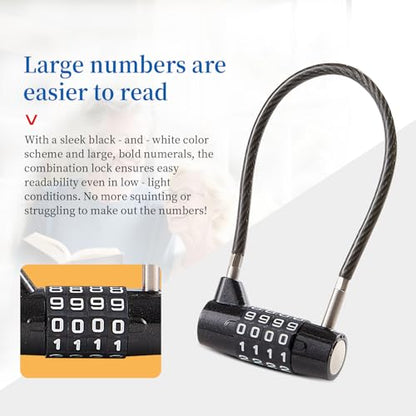 Combination Lock Cable Lock with 4 Digits Cabinet Lock with 9" Durable Cable Ideal for lockers, Gym, gate, Fence, Toolbox, case, hasp Storage and Outdoor（47.6） (9") - size: 9" Black