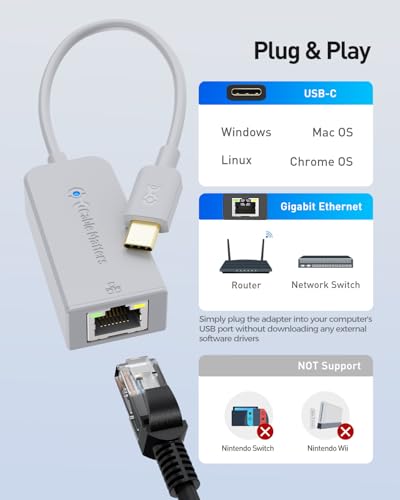 Cable Matters USB C to Ethernet Adapter, Gigabit Ethernet to USB C, Gray | 1000Mbps, PXE, MAC Clone, Thunderbolt to Ethernet Adapter, Compatible with MacBook Pro, XPS, Surface Pro - color: Gray, size: 1-Pack